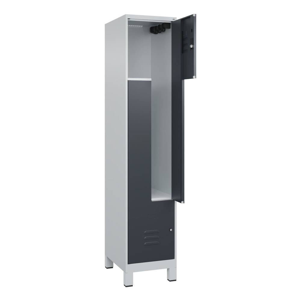 C+P Z-Spind Classic PLUS, Füsse, 2 Abteile, HxBxT 1.950 x 400 x 500 mm, lichtgrau, anthrazitgrau, Zylinderschloss