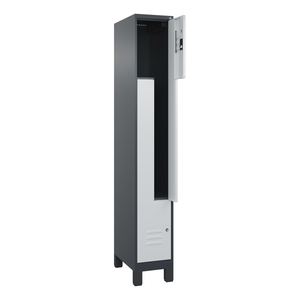 C+P Z-Spind Classic PLUS, Füße, 2 Abteile, HxBxT 1.950 x 300 x 500 mm, anthrazitgrau, lichtgrau, Zylinderschloss