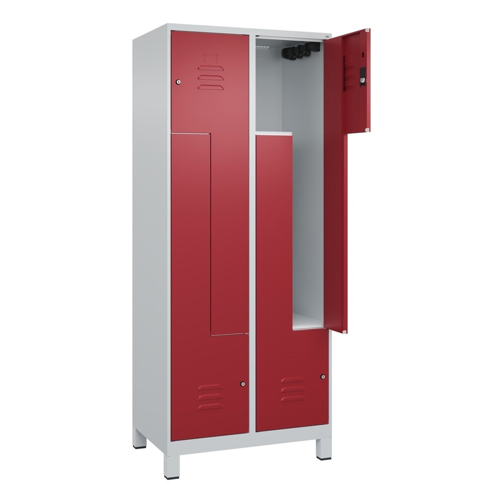 C+P Z-Spind Classic PLUS, Füsse, 4 Abteile, HxBxT 1.950 x 800 x 500 mm, lichtgrau, rubinrot, Zylinderschloss
