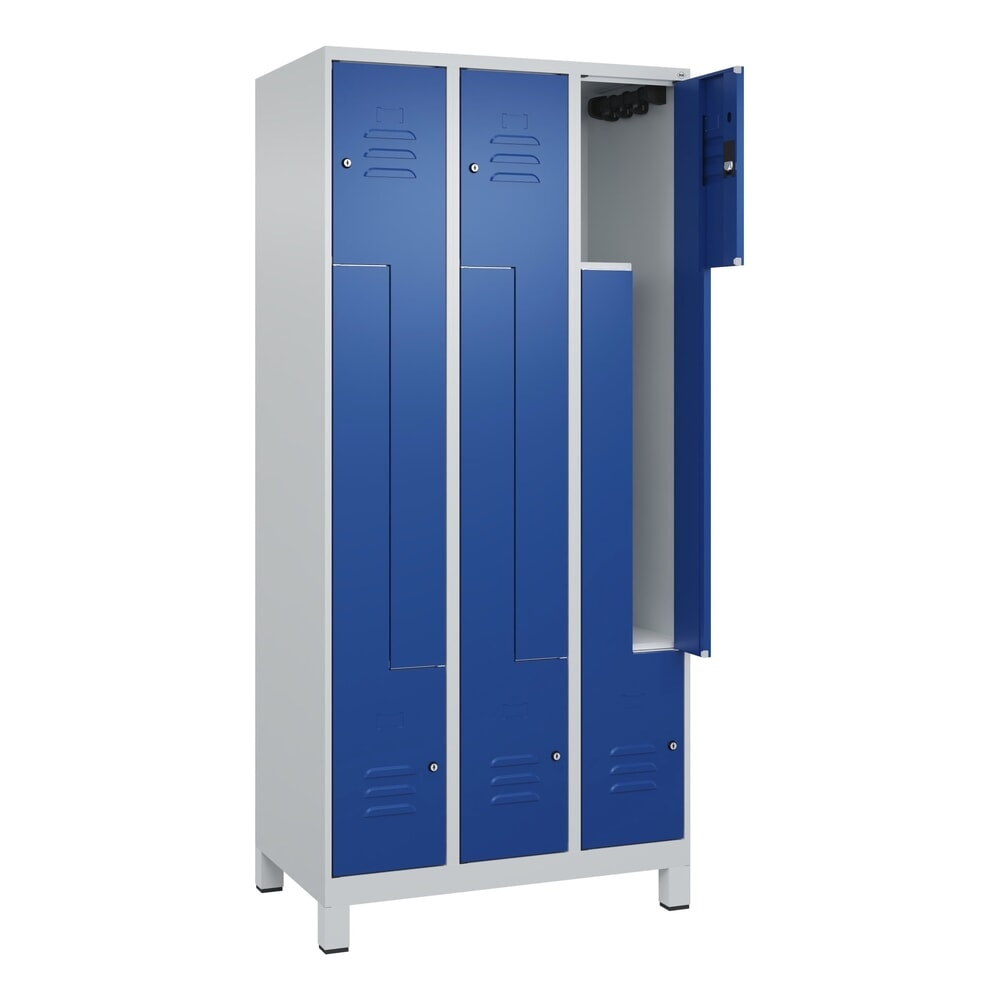 C+P Z-Spind Classic PLUS, Füsse, 6 Abteile, HxBxT 1.950 x 900 x 500 mm, lichtgrau, enzianblau, Zylinderschloss