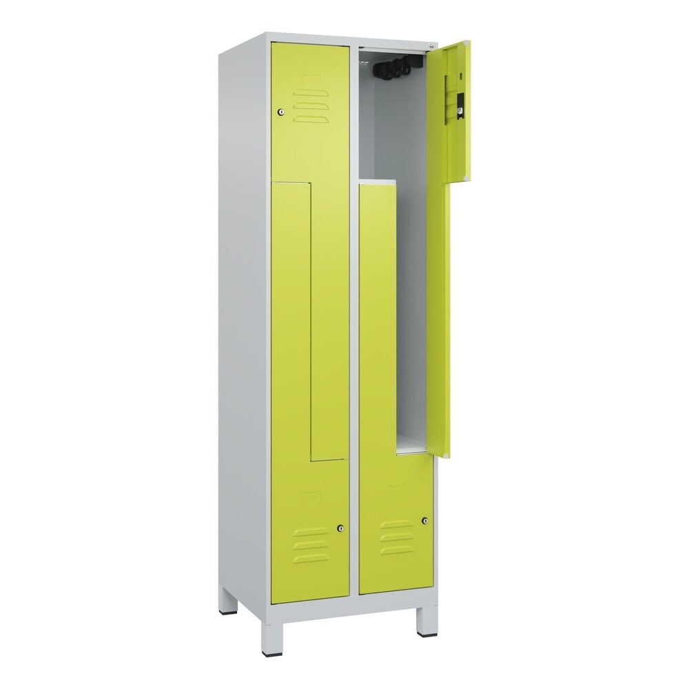 C+P Z-Spind Classic PLUS, Füsse, 4 Abteile, HxBxT 1.950 x 600 x 500 mm, lichtgrau, clowngrün, Zylinderschloss