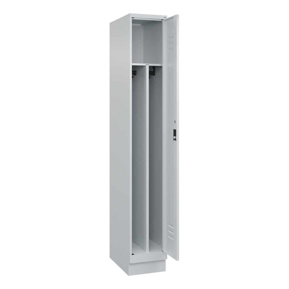 C+P Spind Classic PLUS, Sockel, 1 Abteil, HxBxT 1.950 x 300 x 500 mm, lichtgrau, lichtgrau, Zylinderschloss, mit Mitteltrennwand