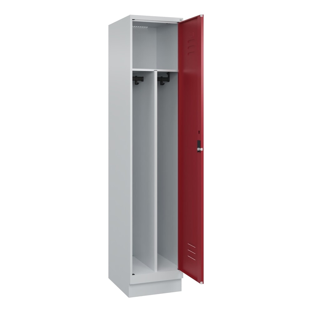 C+P Spind Classic PLUS, Sockel, 1 Abteil, HxBxT 1.950 x 400 x 500 mm, lichtgrau, rubinrot, Zylinderschloss, mit Mitteltrennwand