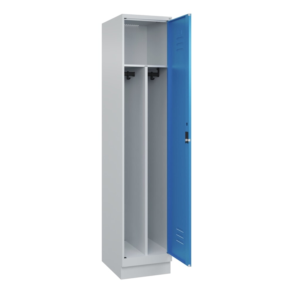 C+P Spind Classic PLUS, Sockel, 1 Abteil, HxBxT 1.950 x 400 x 500 mm, lichtgrau, lichtblau, Zylinderschloss, mit Mitteltrennwand