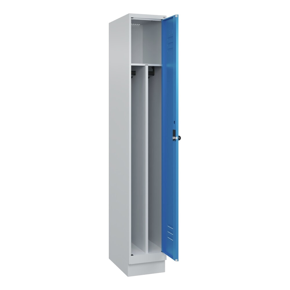 C+P Spind Classic PLUS, Sockel, 1 Abteil, HxBxT 1.950 x 300 x 500 mm, lichtgrau, lichtblau, für Vorhängeschloss, mit Mitteltrennwand