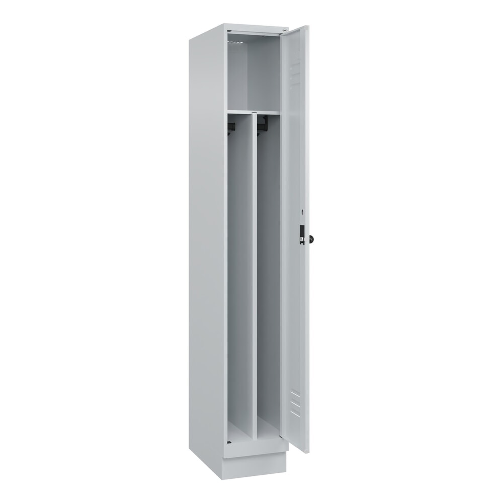 C+P Spind Classic PLUS, Sockel, 1 Abteil, HxBxT 1.950 x 300 x 500 mm, lichtgrau, lichtgrau, für Vorhängeschloss, mit Mitteltrennwand