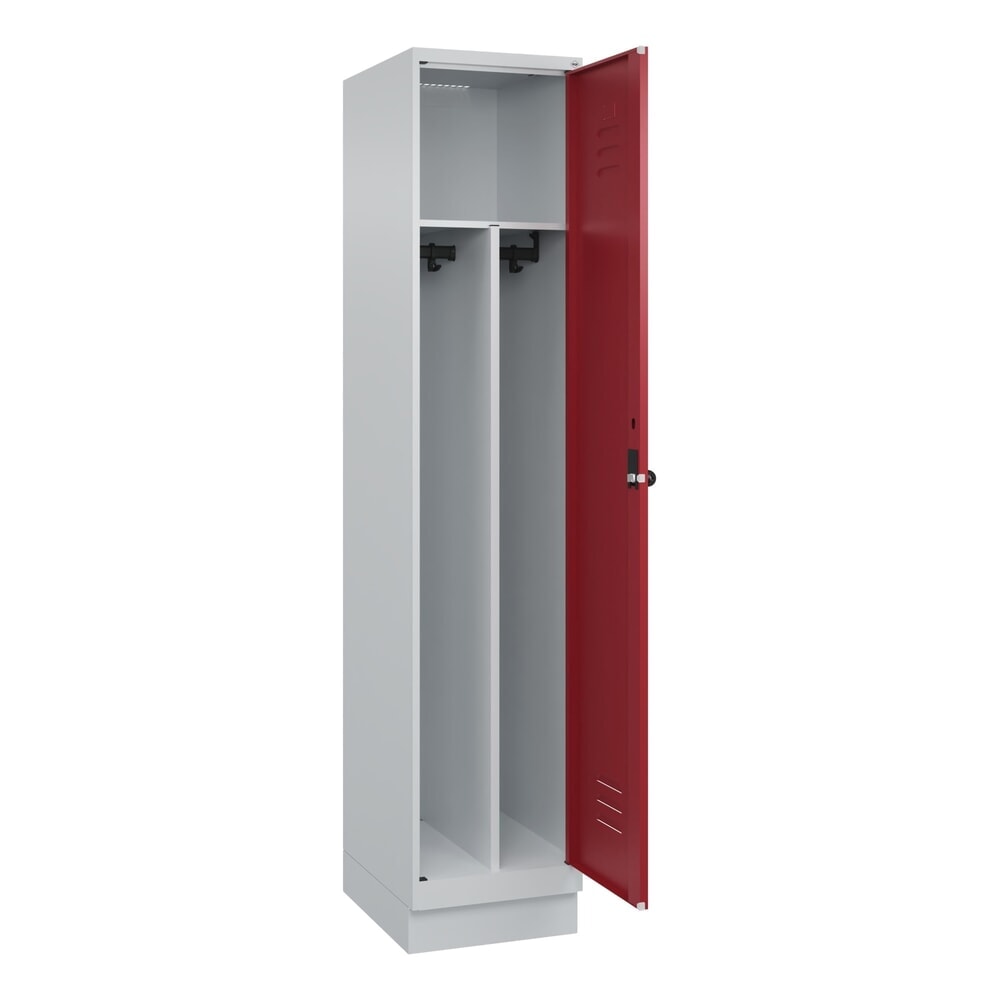 C+P Spind Classic PLUS, Sockel, 1 Abteil, HxBxT 1.950 x 400 x 500 mm, lichtgrau, rubinrot, für Vorhängeschloss, mit Mitteltrennwand