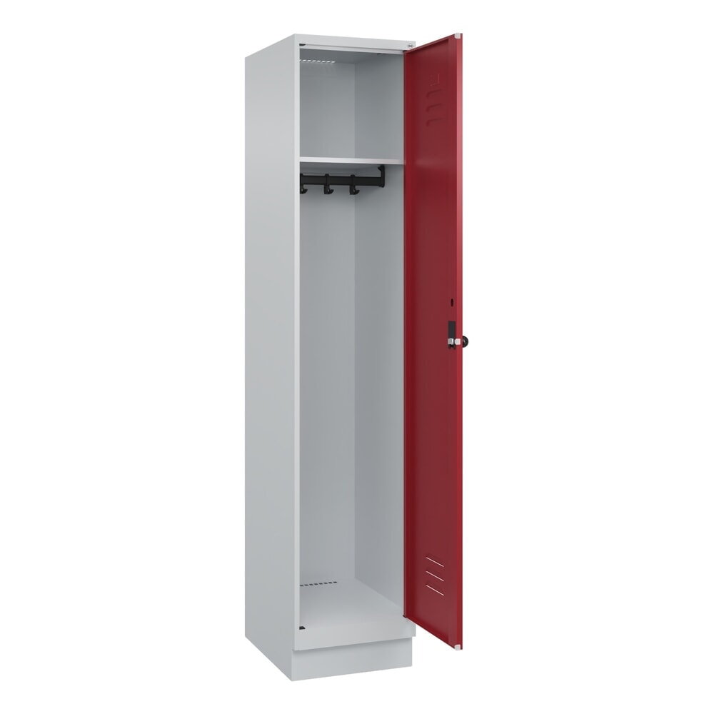 C+P Spind Classic PLUS, Sockel, 1 Abteil, HxBxT 1.950 x 400 x 500 mm, lichtgrau, rubinrot, für Vorhängeschloss, ohne Mitteltrennwand
