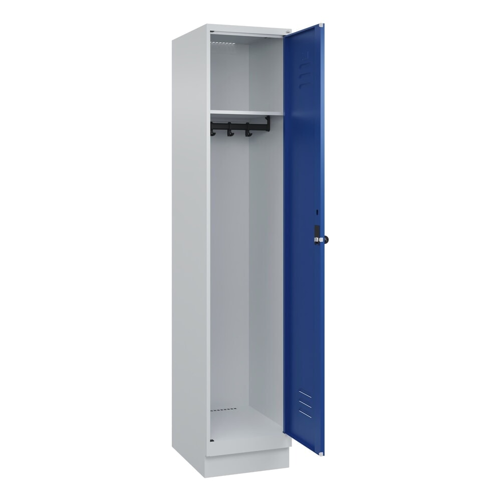 C+P Spind Classic PLUS, Sockel, 1 Abteil, HxBxT 1.950 x 400 x 500 mm, lichtgrau, enzianblau, für Vorhängeschloss, ohne Mitteltrennwand