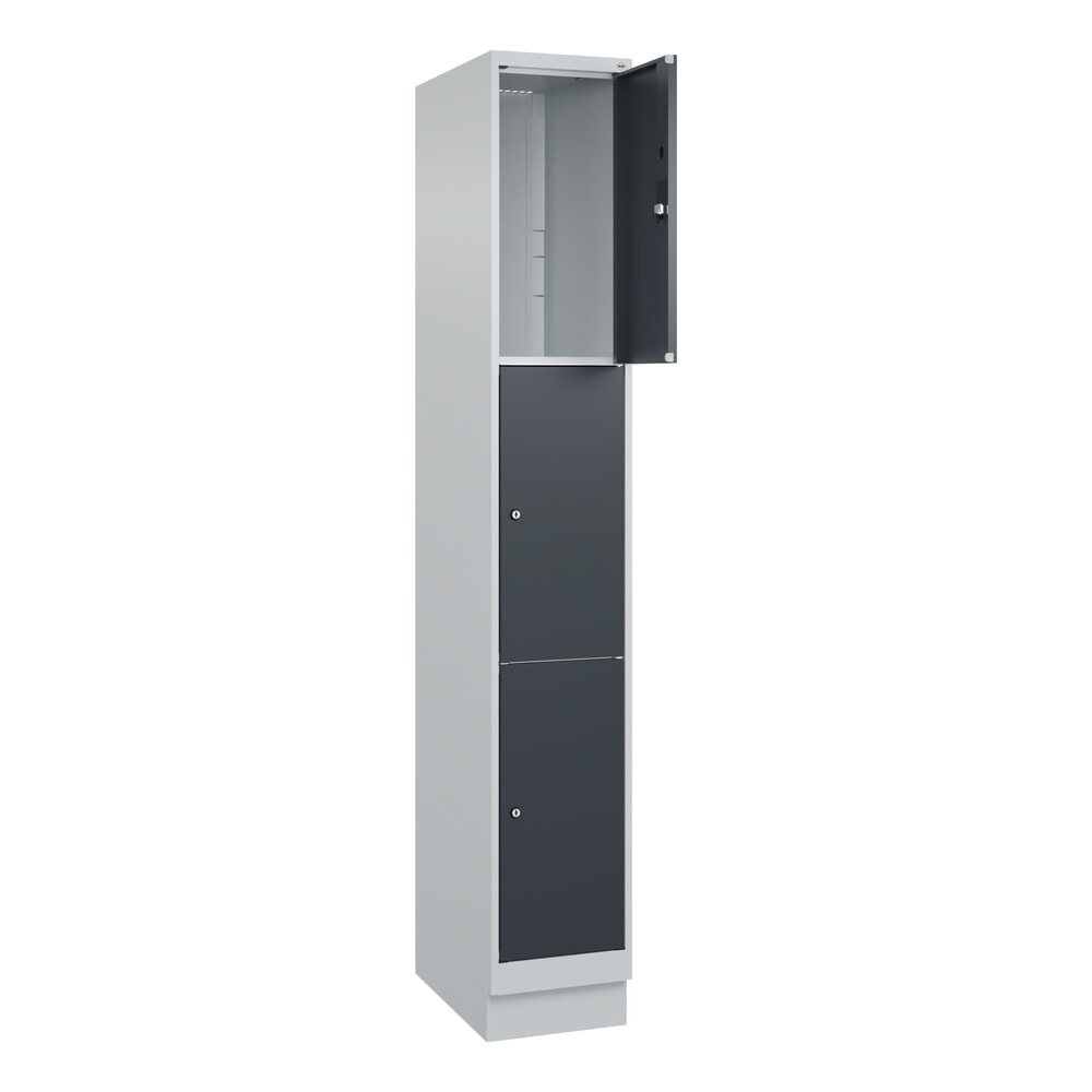 C+P Schließfachschrank Classic PLUS, Sockel, 1 Abteil, HxBxT 1.950 x 300 x 500 mm, lichtgrau, anthrazitgrau, 3 Fächer, Zylinderschloss