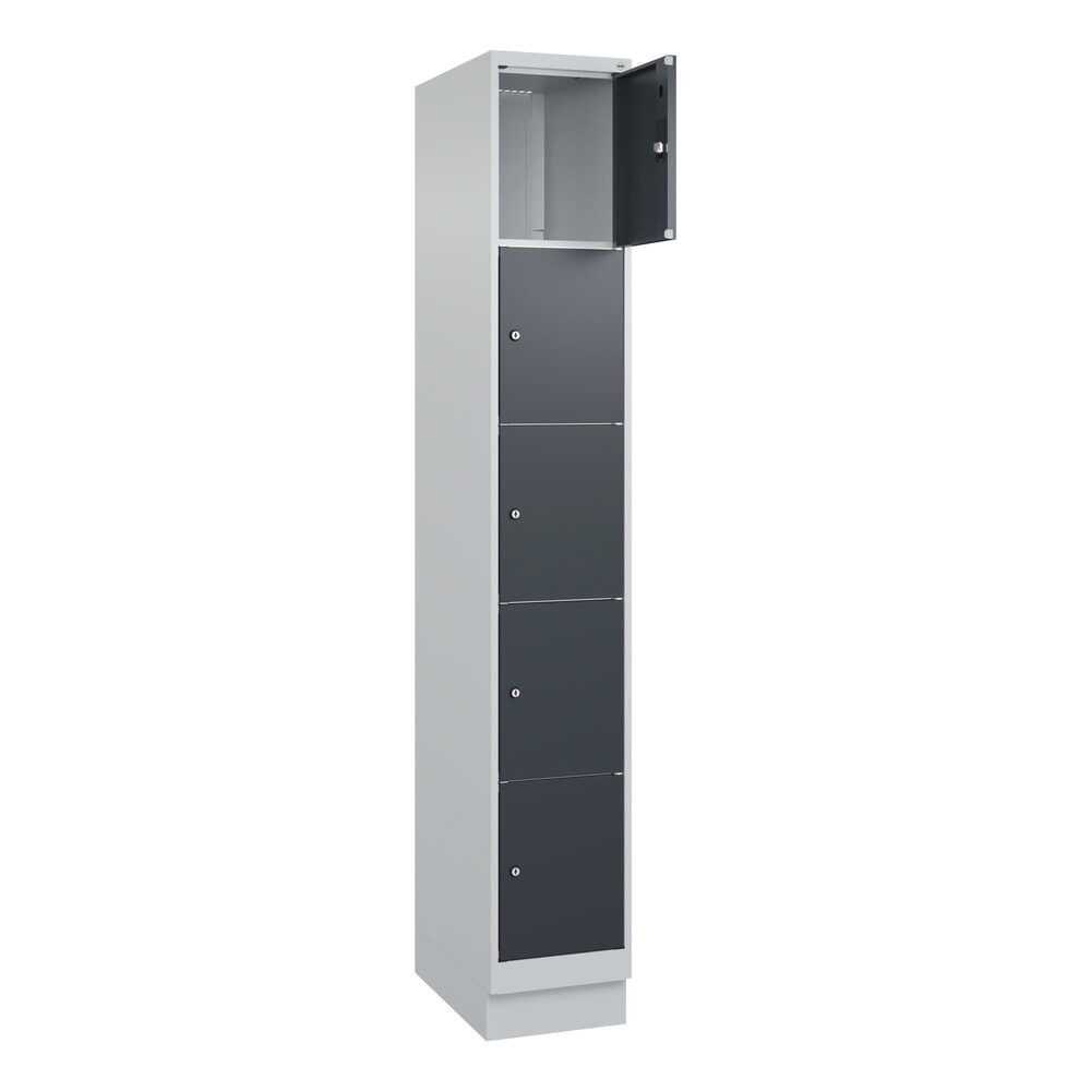 C+P Schliessfachschrank Classic PLUS, Sockel, 1 Abteil, HxBxT 1.950 x 300 x 500 mm, lichtgrau, anthrazitgrau, 5 Fächer, Zylinderschloss