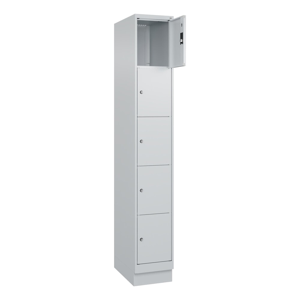 C+P Schliessfachschrank Classic PLUS, Sockel, 1 Abteil, HxBxT 1.950 x 300 x 500 mm, lichtgrau, lichtgrau, 5 Fächer, Zylinderschloss