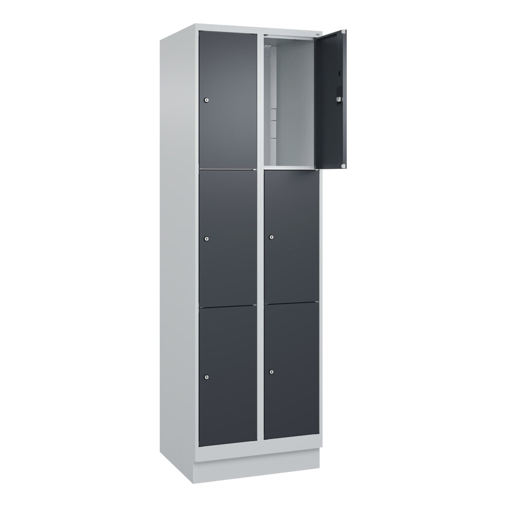 C+P Schliessfachschrank Classic PLUS, Sockel, 2 Abteile, HxBxT 1.950 x 600 x 500 mm, lichtgrau, anthrazitgrau, 6 Fächer, Zylinderschloss
