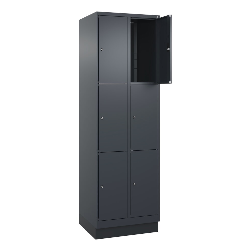 C+P Schliessfachschrank Classic PLUS, Sockel, 2 Abteile, HxBxT 1.950 x 600 x 500 mm, anthrazitgrau, anthrazitgrau, 6 Fächer, Zylinderschloss
