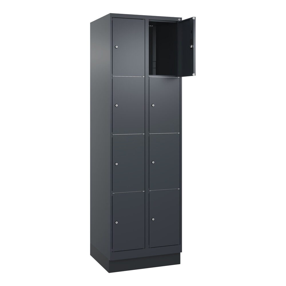C+P Schliessfachschrank Classic PLUS, Sockel, 2 Abteile, HxBxT 1.950 x 600 x 500 mm, anthrazitgrau, anthrazitgrau, 8 Fächer, Zylinderschloss