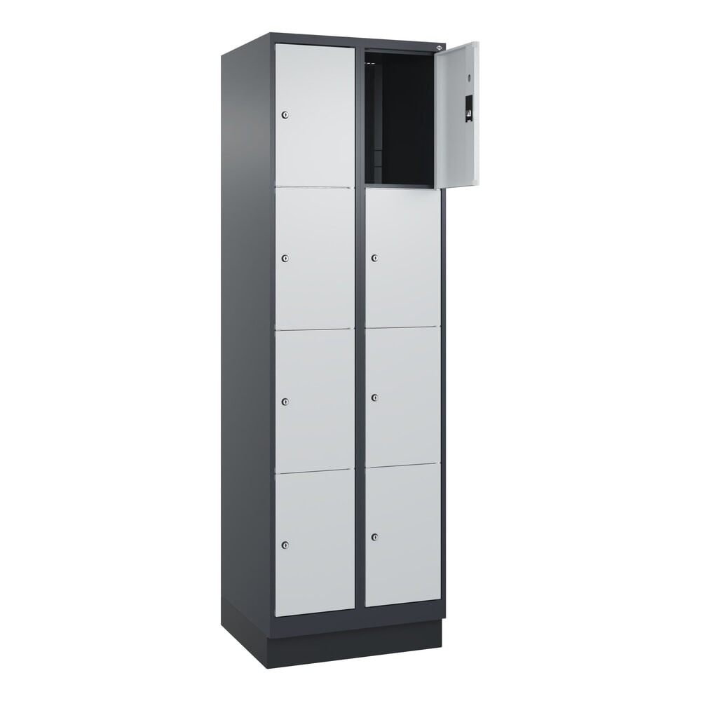 C+P Schliessfachschrank Classic PLUS, Sockel, 2 Abteile, HxBxT 1.950 x 600 x 500 mm, anthrazitgrau, lichtgrau, 8 Fächer, Zylinderschloss