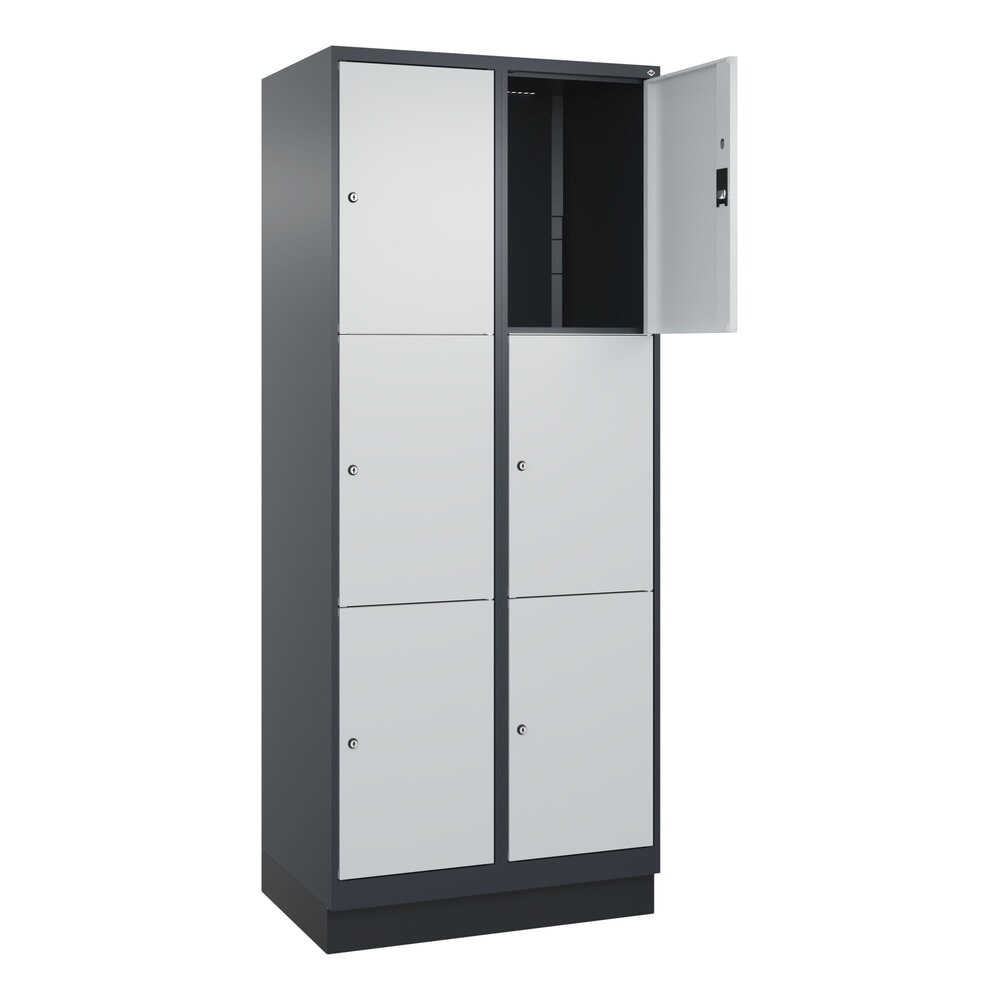 C+P Schliessfachschrank Classic PLUS, Sockel, 2 Abteile, HxBxT 1.950 x 800 x 500 mm, anthrazitgrau, lichtgrau, 6 Fächer, Zylinderschloss