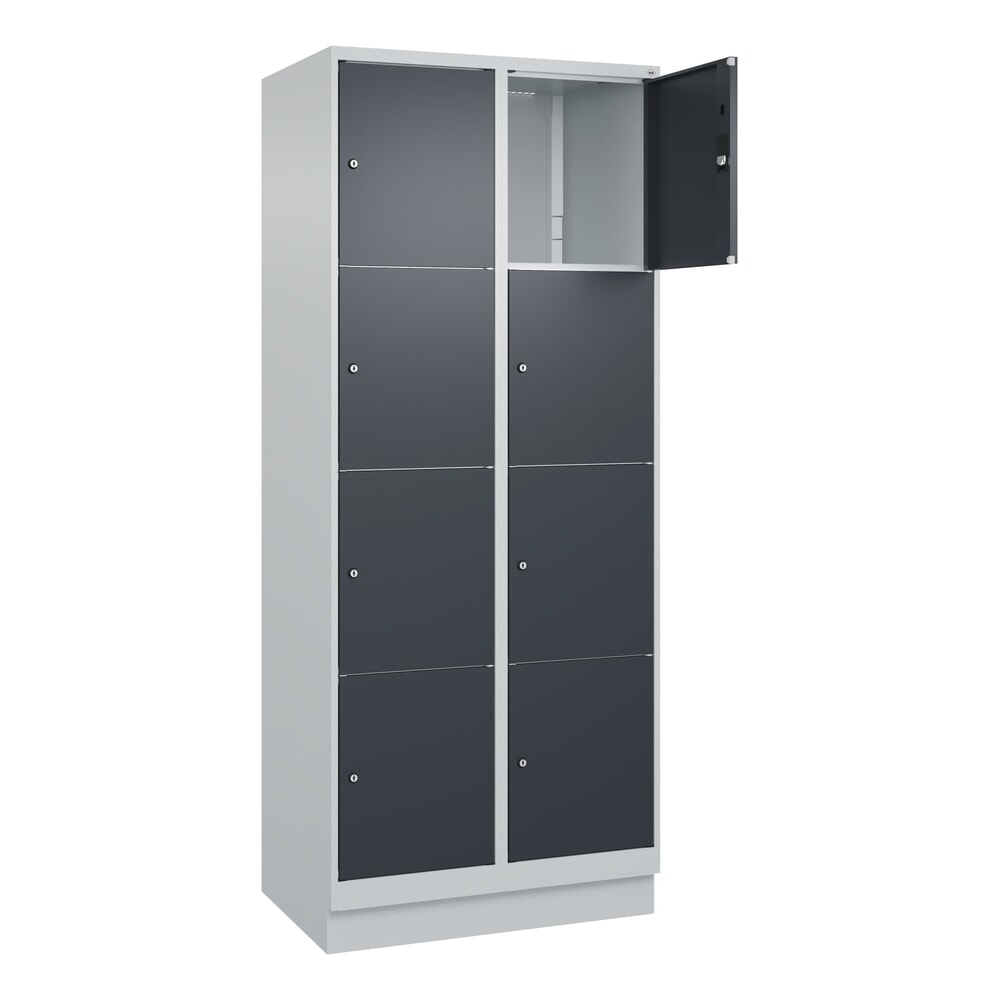 C+P Schliessfachschrank Classic PLUS, Sockel, 2 Abteile, HxBxT 1.950 x 800 x 500 mm, lichtgrau, anthrazitgrau, 8 Fächer, Zylinderschloss
