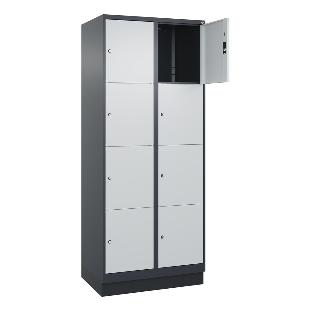 C+P Schliessfachschrank Classic PLUS, Sockel, 2 Abteile, HxBxT 1.950 x 800 x 500 mm, anthrazitgrau, lichtgrau, 8 Fächer, Zylinderschloss