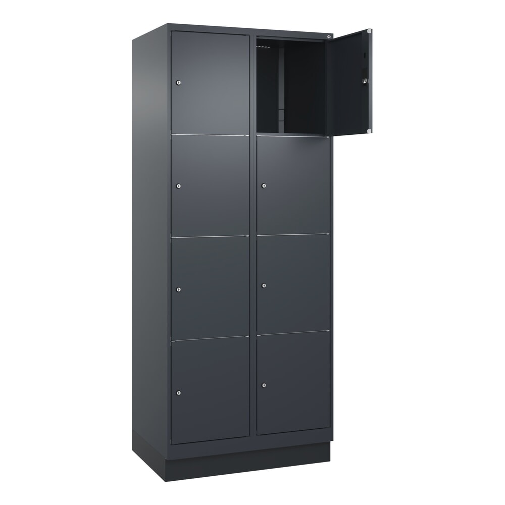 C+P Schliessfachschrank Classic PLUS, Sockel, 2 Abteile, HxBxT 1.950 x 800 x 500 mm, anthrazitgrau, anthrazitgrau, 8 Fächer, Zylinderschloss