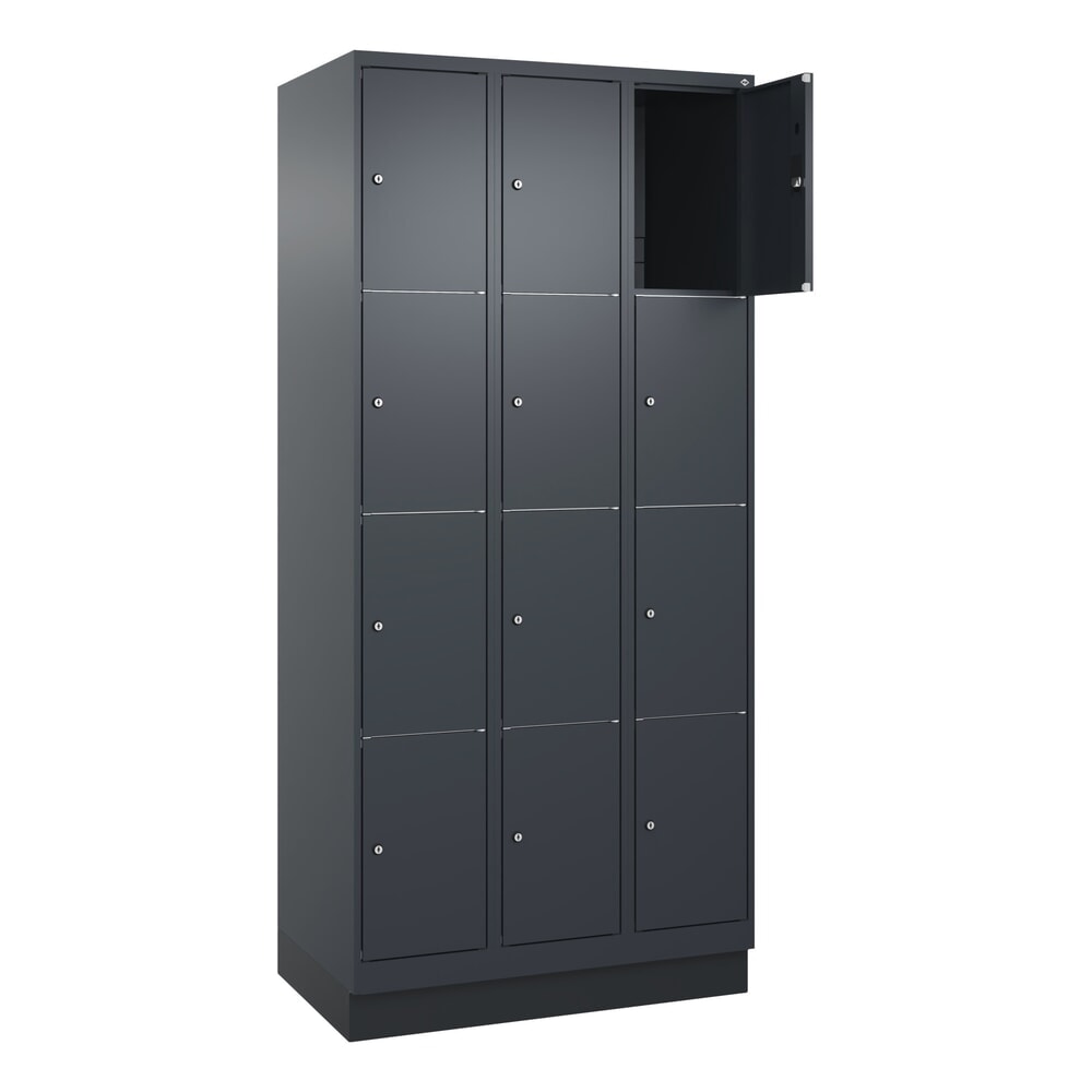 C+P Schliessfachschrank Classic PLUS, Sockel, 3 Abteile, HxBxT 1.950 x 900 x 500 mm, anthrazitgrau, anthrazitgrau, 12 Fächer, Zylinderschloss