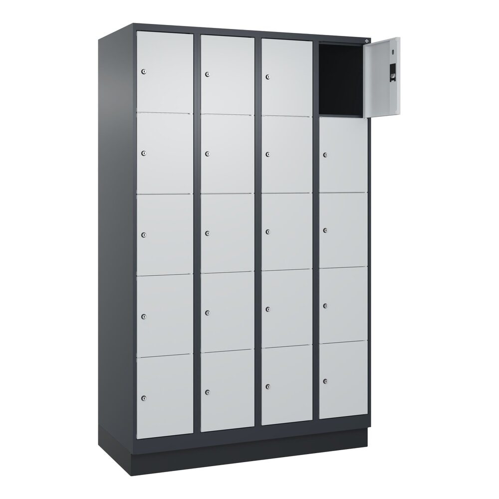 C+P Schliessfachschrank Classic PLUS, Sockel, 4 Abteile, HxBxT 1.950 x 1.200 x 500 mm, anthrazitgrau, lichtgrau, 20 Fächer, Zylinderschloss