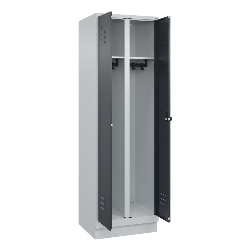 C+P Schwarz-Weiss-Spind Classic PLUS, Sockel, 2 Abteile, HxBxT 1.950 x 600 x 500 mm, lichtgrau, anthrazitgrau, für Vorhängeschloss