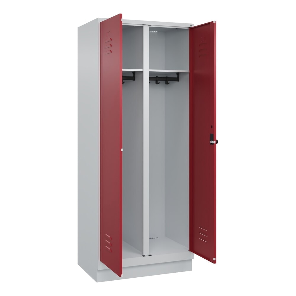 C+P Schwarz-Weiss-Spind Classic PLUS, Sockel, 2 Abteile, HxBxT 1.950 x 800 x 500 mm, lichtgrau, rubinrot, für Vorhängeschloss