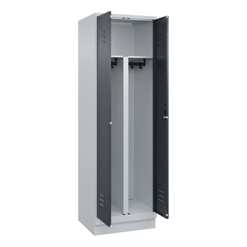 C+P PSA Doppel-Spind Classic PLUS, Sockel, 2 Abteile, HxBxT 1.950 x 600 x 500 mm, lichtgrau, anthrazitgrau, Zylinderschloss