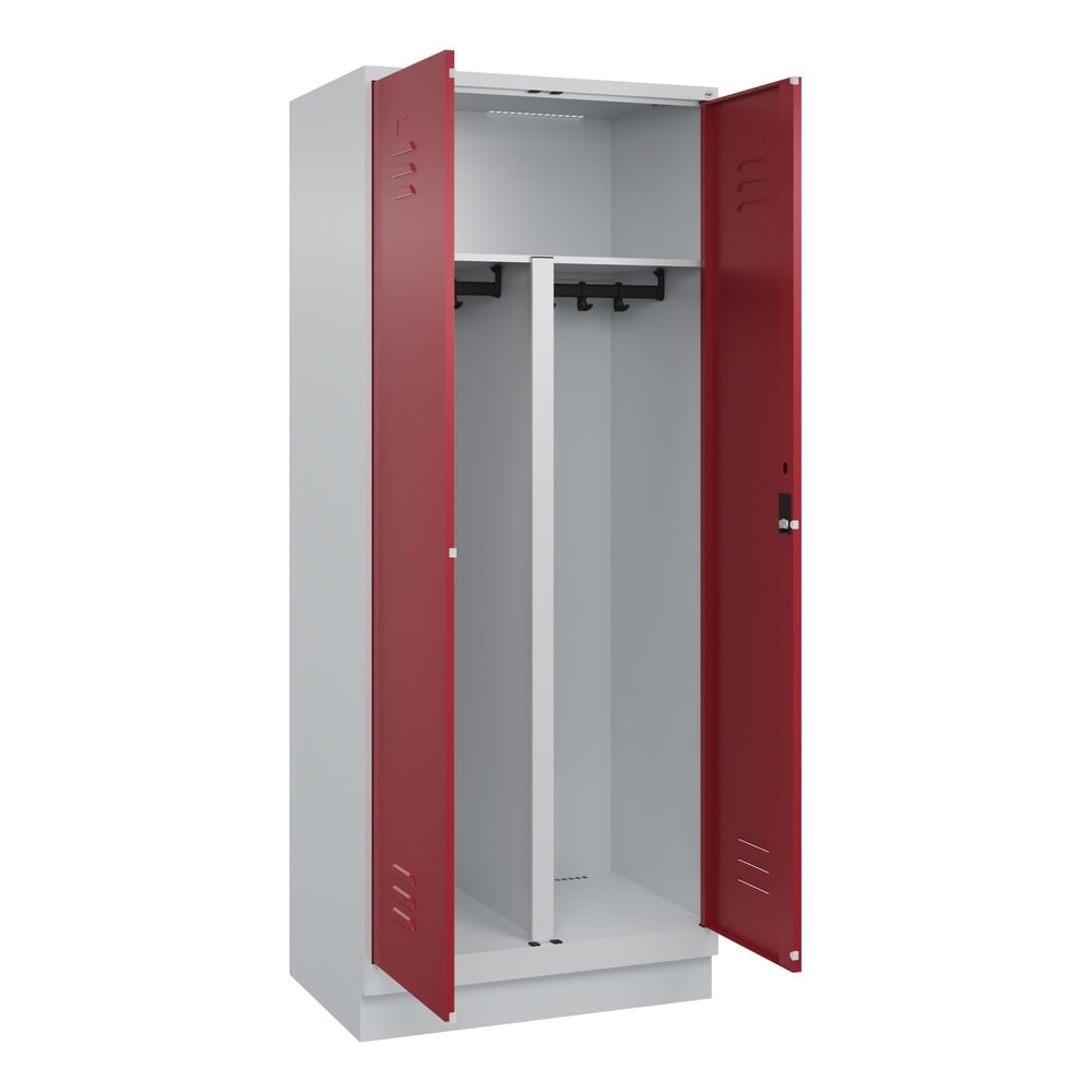 C+P PSA Doppel-Spind Classic PLUS, Sockel, 2 Abteile, HxBxT 1.950 x 800 x 500 mm, lichtgrau, rubinrot, Zylinderschloss