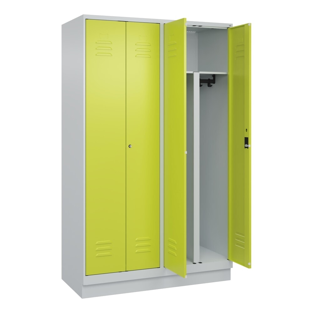 C+P PSA Doppel-Spind Classic PLUS, Sockel, 4 Abteile, HxBxT 1.950 x 1.200 x 500 mm, lichtgrau, clowngrün, Zylinderschloss