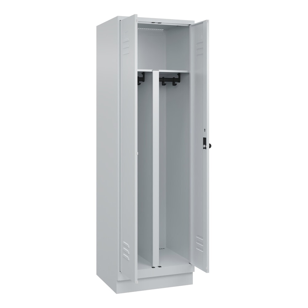 C+P PSA Doppel-Spind Classic PLUS, Sockel, 2 Abteile, HxBxT 1.950 x 600 x 500 mm, lichtgrau, lichtgrau, für Vorhängeschloss