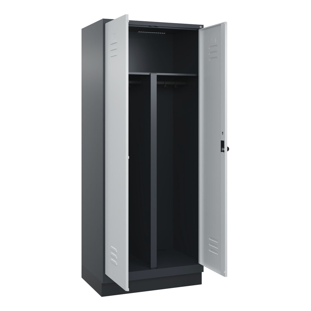 C+P PSA Doppel-Spind Classic PLUS, Sockel, 2 Abteile, HxBxT 1.950 x 800 x 500 mm, anthrazitgrau, lichtgrau, für Vorhängeschloss