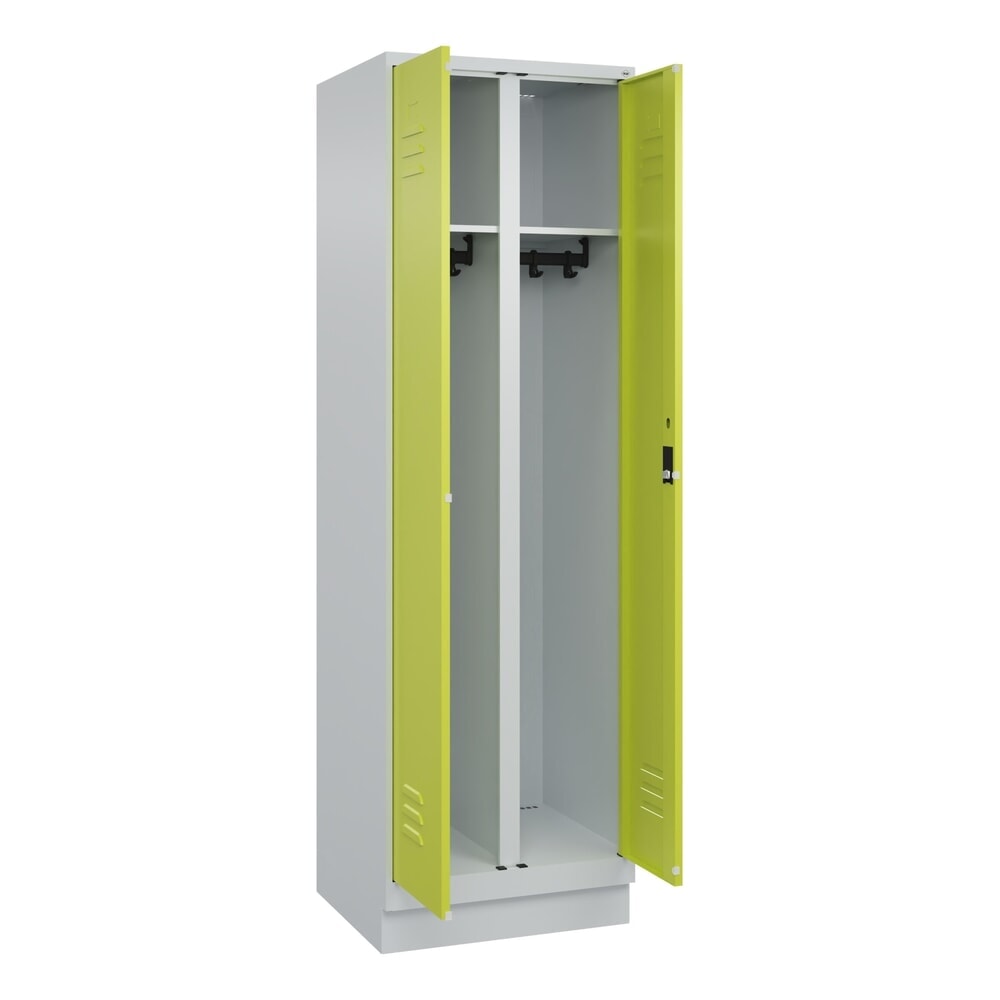 C+P Schwarz-Weiß-Spind Classic PLUS, Sockel, 2 Abteile, HxBxT 1.950 x 600 x 500 mm, lichtgrau, clowngrün, Zylinderschloss