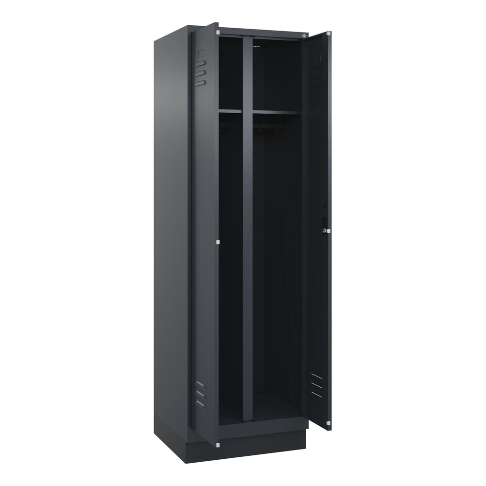 C+P Schwarz-Weiss-Spind Classic PLUS, Sockel, 2 Abteile, HxBxT 1.950 x 600 x 500 mm, anthrazitgrau, anthrazitgrau, Zylinderschloss