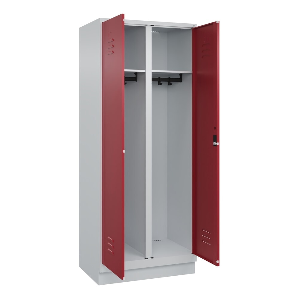 C+P Schwarz-Weiss-Spind Classic PLUS, Sockel, 2 Abteile, HxBxT 1.950 x 800 x 500 mm, lichtgrau, rubinrot, Zylinderschloss