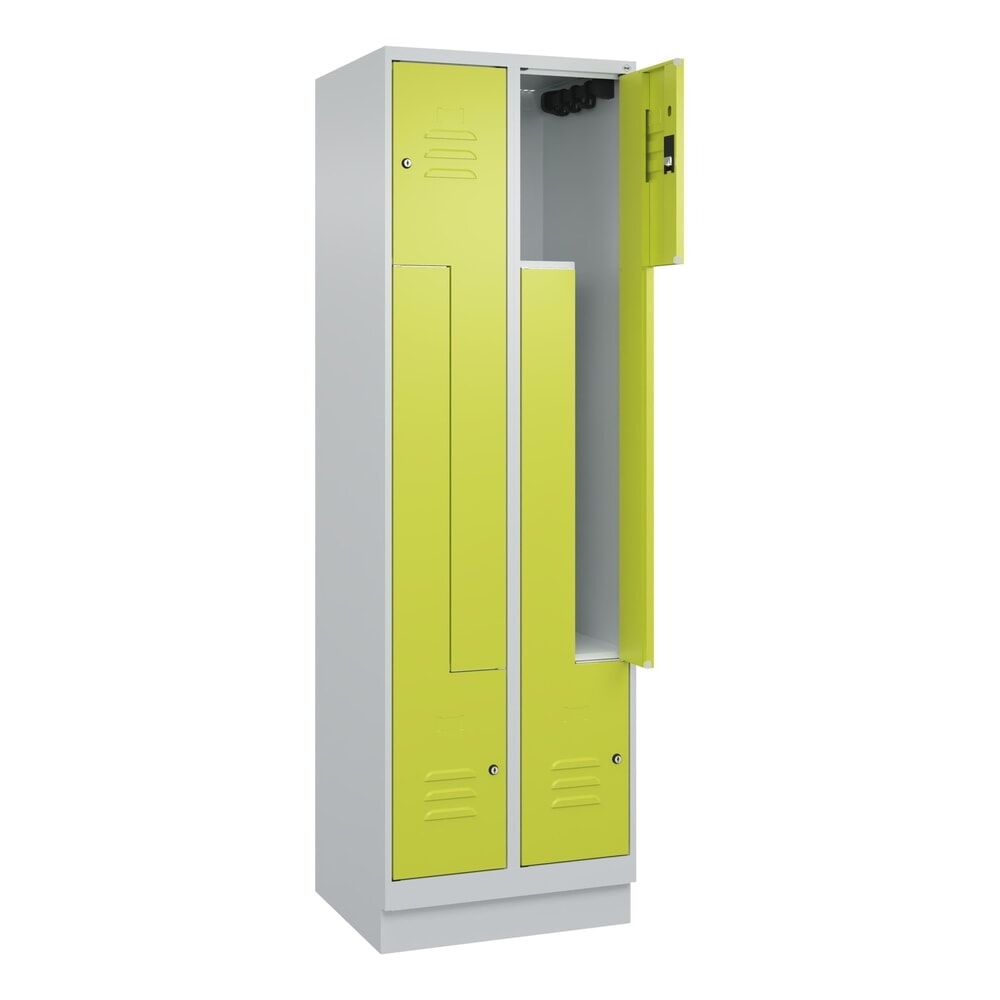 C+P Z-Spind Classic PLUS, Sockel, 4 Abteile, HxBxT 1.950 x 600 x 500 mm, lichtgrau, clowngrün, Zylinderschloss