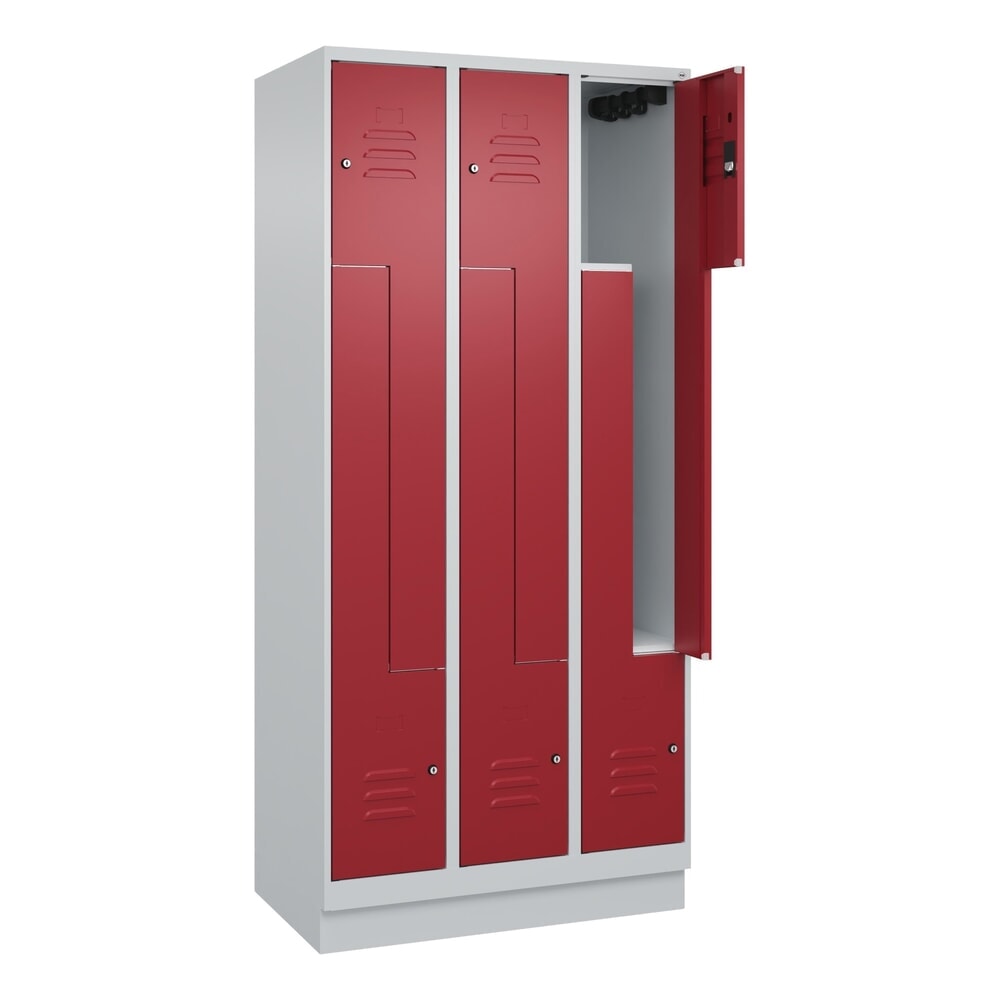 C+P Z-Spind Classic PLUS, Sockel, 6 Abteile, HxBxT 1.950 x 900 x 500 mm, lichtgrau, rubinrot, Zylinderschloss