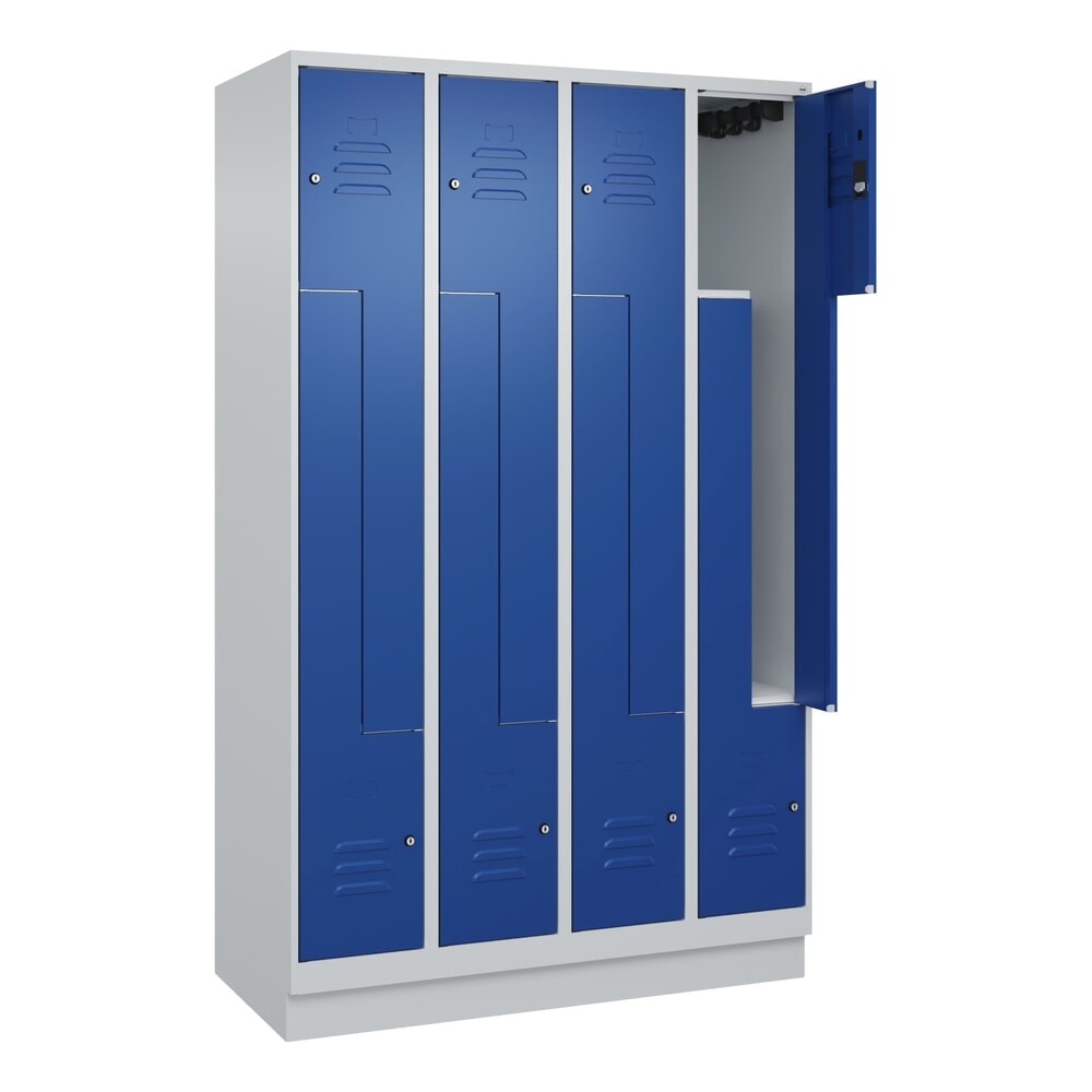 C+P Z-Spind Classic PLUS, Sockel, 8 Abteile, HxBxT 1.950 x 1.200 x 500 mm, lichtgrau, enzianblau, Zylinderschloss