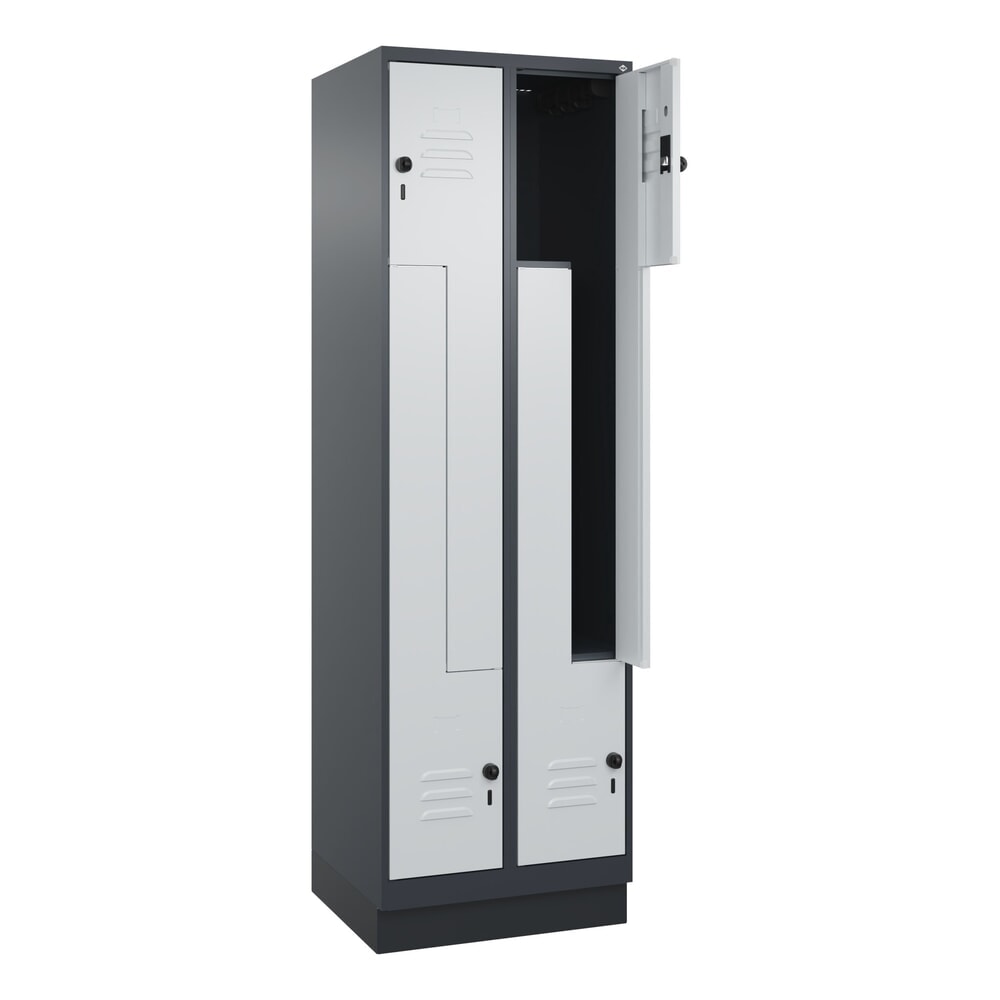 C+P Z-Spind Classic PLUS, Sockel, 4 Abteile, HxBxT 1.950 x 600 x 500 mm, anthrazitgrau, lichtgrau, für Vorhängeschloss