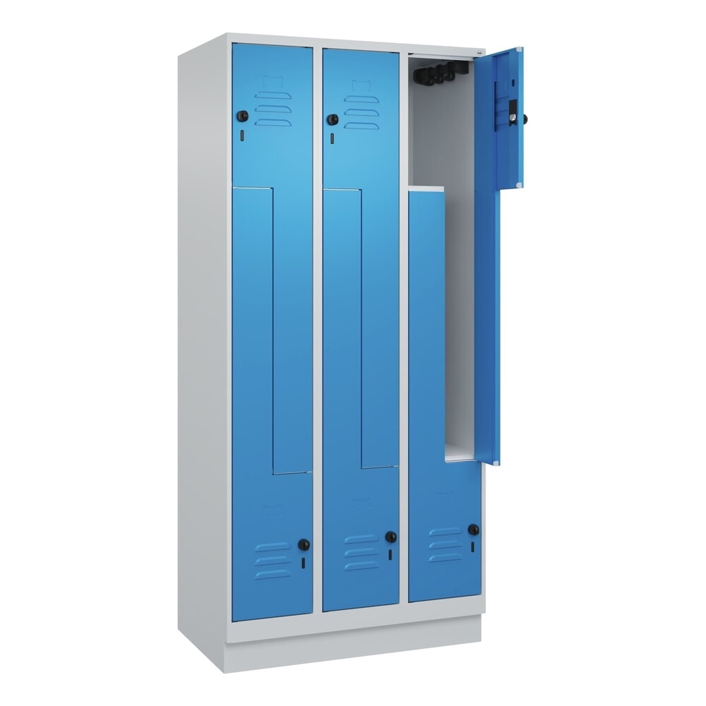 C+P Z-Spind Classic PLUS, Sockel, 6 Abteile, HxBxT 1.950 x 900 x 500 mm, lichtgrau, lichtblau, für Vorhängeschloss