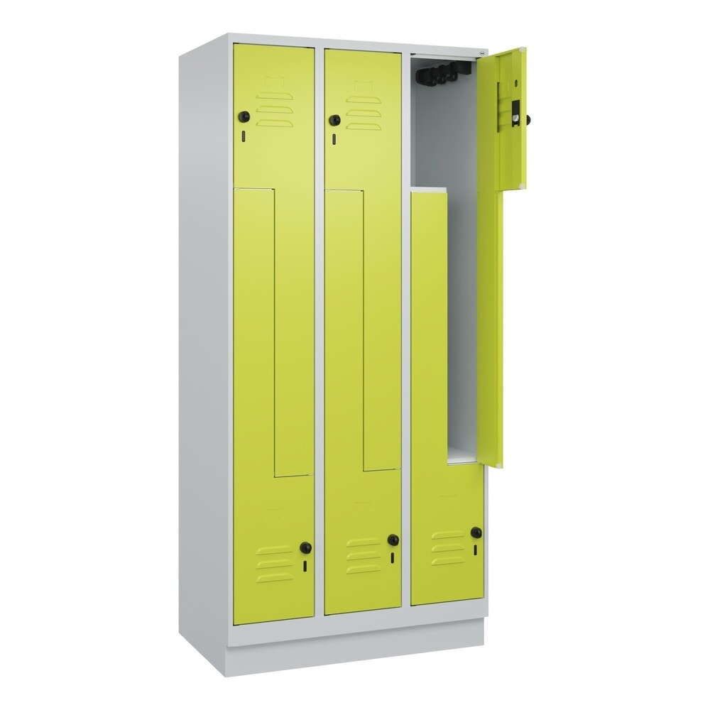 C+P Z-Spind Classic PLUS, Sockel, 6 Abteile, HxBxT 1.950 x 900 x 500 mm, lichtgrau, clowngrün, für Vorhängeschloss