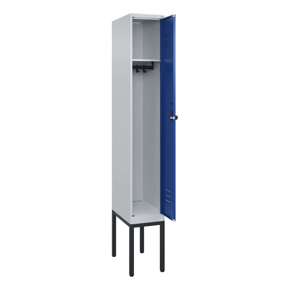 C+P Spind Classic PLUS, Gestell, 1 Abteil, HxBxT 2.120 x 300 x 500 mm, lichtgrau, enzianblau, für Vorhängeschloss, ohne Mitteltrennwand