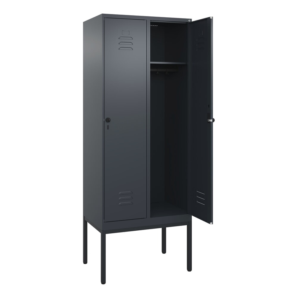 C+P Spind Classic PLUS, Gestell, 2 Abteile, HxBxT 2.120 x 800 x 500 mm, anthrazitgrau, anthrazitgrau, für Vorhängeschloss, ohne Mitteltrennwand