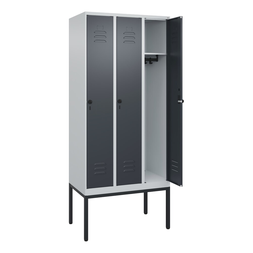 C+P Spind Classic PLUS, Gestell, 3 Abteile, HxBxT 2.120 x 900 x 500 mm, lichtgrau, anthrazitgrau, für Vorhängeschloss, ohne Mitteltrennwand