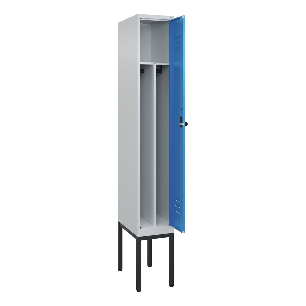 C+P Spind Classic PLUS, Gestell, 1 Abteil, HxBxT 2.120 x 300 x 500 mm, lichtgrau, lichtblau, für Vorhängeschloss, mit Mitteltrennwand