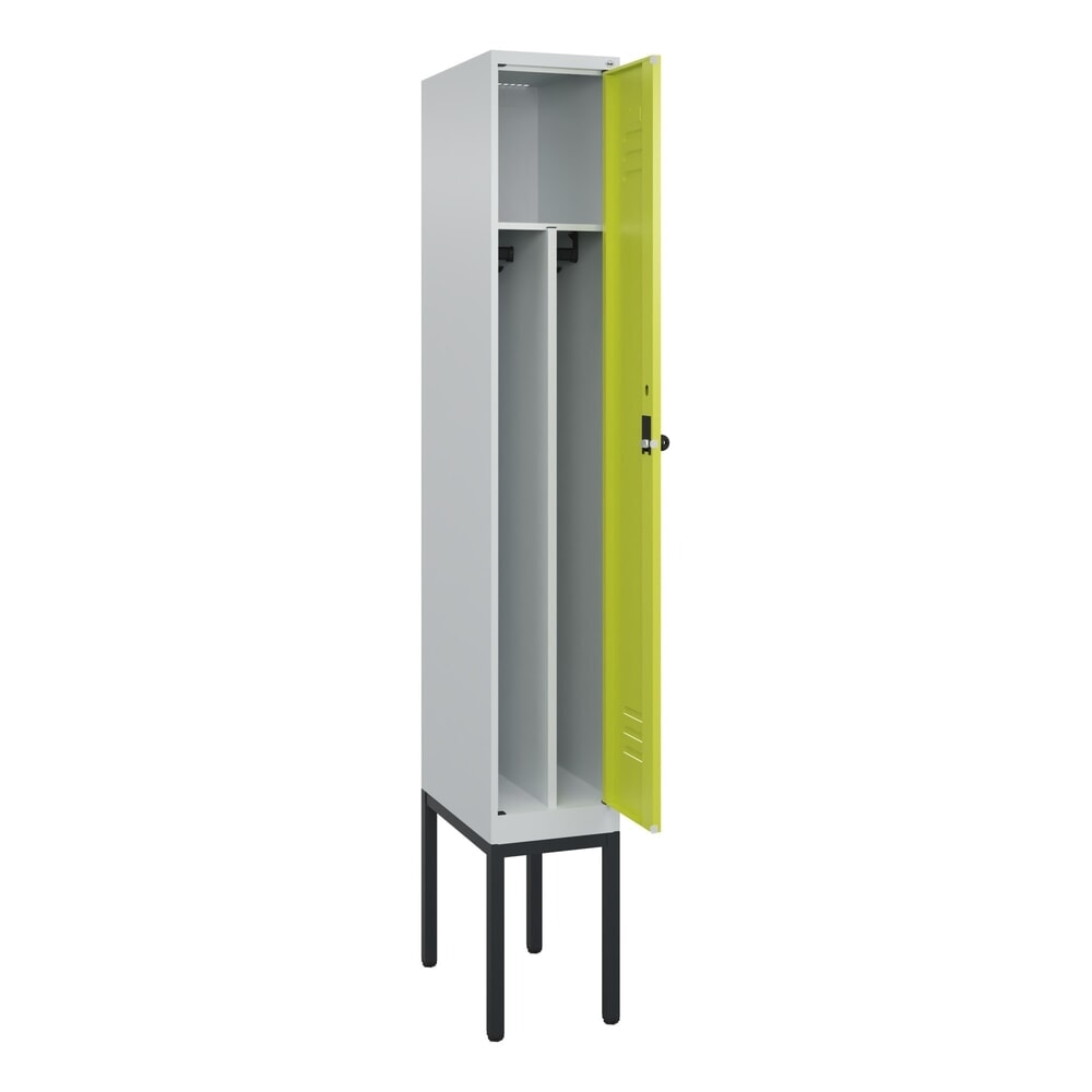 C+P Spind Classic PLUS, Gestell, 1 Abteil, HxBxT 2.120 x 300 x 500 mm, lichtgrau, clowngrün, für Vorhängeschloss, mit Mitteltrennwand