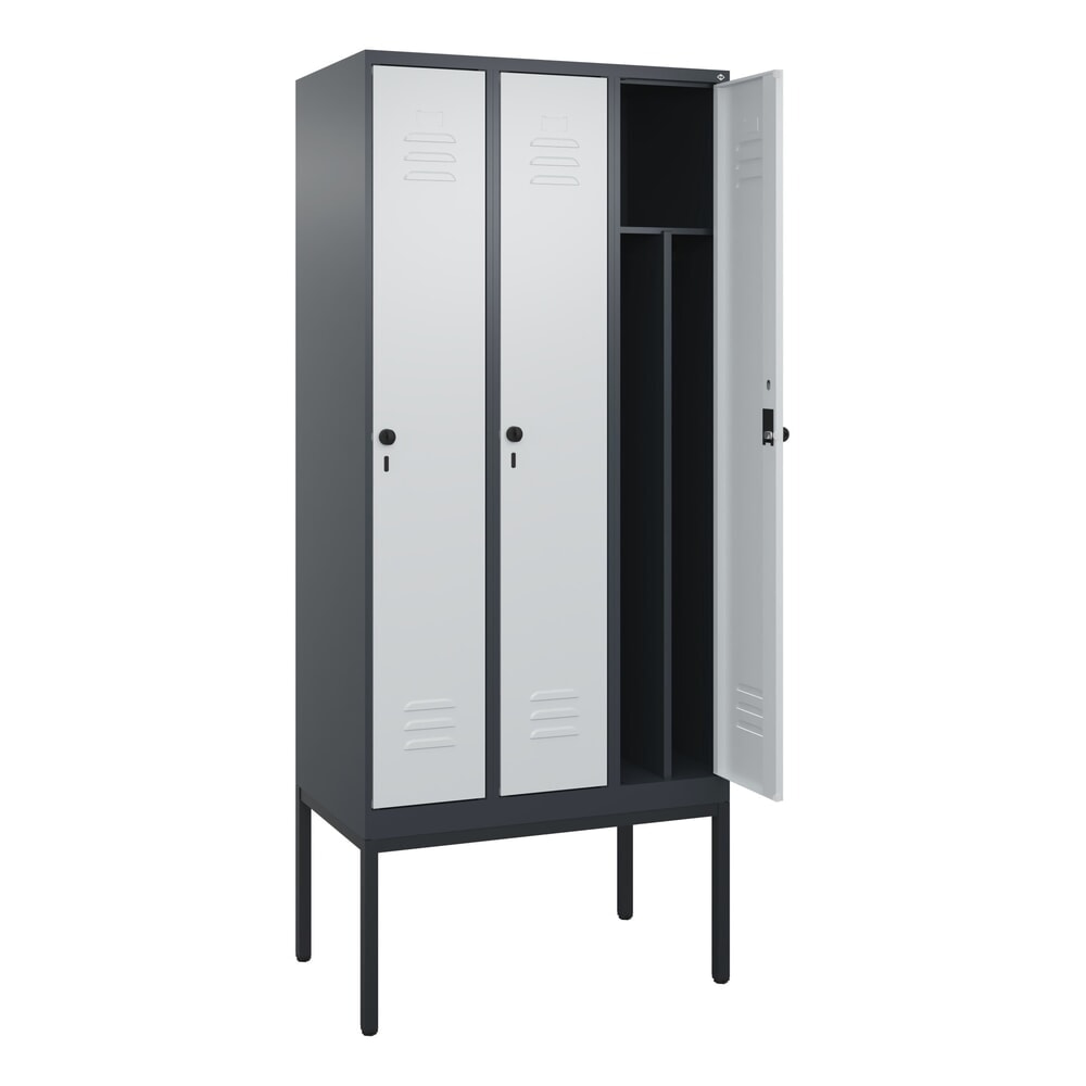 C+P Spind Classic PLUS, Gestell, 3 Abteile, HxBxT 2.120 x 900 x 500 mm, anthrazitgrau, lichtgrau, für Vorhängeschloss, mit Mitteltrennwand