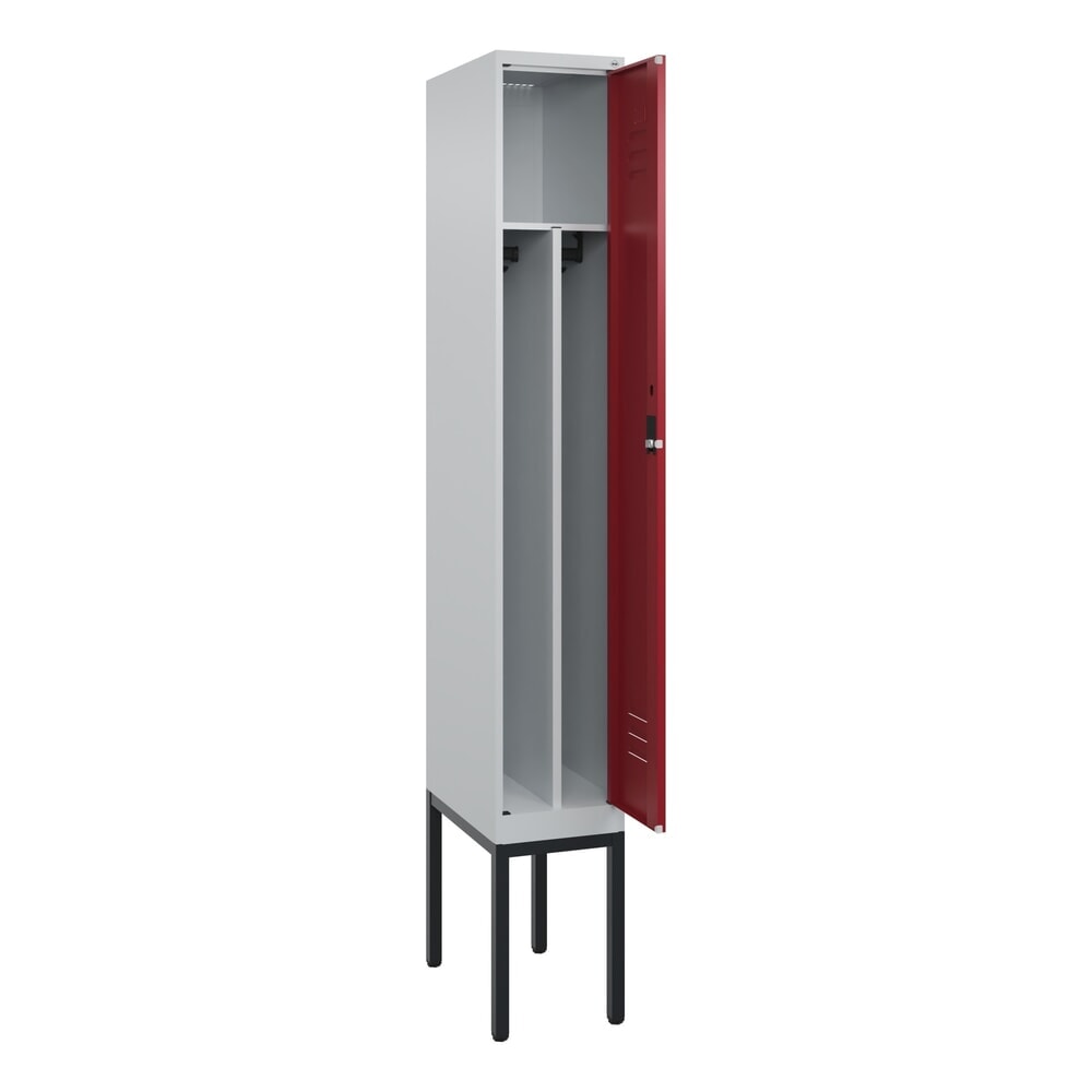 C+P Spind Classic PLUS, Gestell, 1 Abteil, HxBxT 2.120 x 300 x 500 mm, lichtgrau, rubinrot, Zylinderschloss, mit Mitteltrennwand