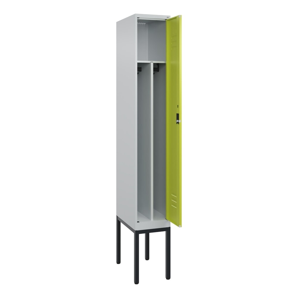 C+P Spind Classic PLUS, Gestell, 1 Abteil, HxBxT 2.120 x 300 x 500 mm, lichtgrau, clowngrün, Zylinderschloss, mit Mitteltrennwand
